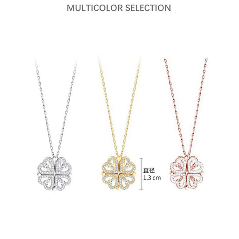 1Pc Heart Shaped Four Leaf Clover Pendant Necklace Jewelry Zircon Women Love Clavicle Chain Gifts Openable Chokerjewelry