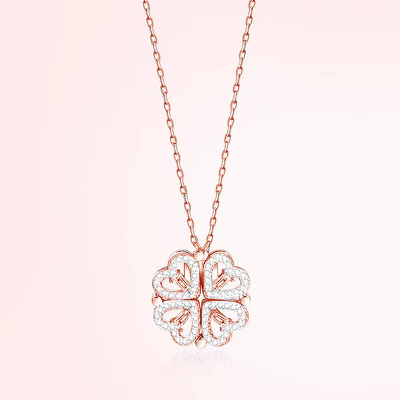 1Pc Heart Shaped Four Leaf Clover Pendant Necklace Jewelry Zircon Women Love Clavicle Chain Gifts Openable Chokerjewelry