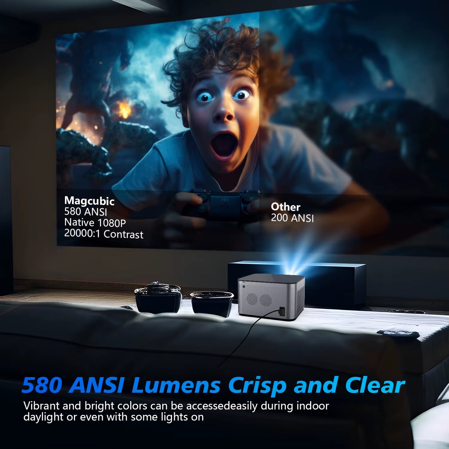 HY350 Pro 580 ANSI Lumens 4K Projector with Android 11, WiFi 6, Voice Control, Allwinner H713, and Bluetooth 5.0 for Home Cinema