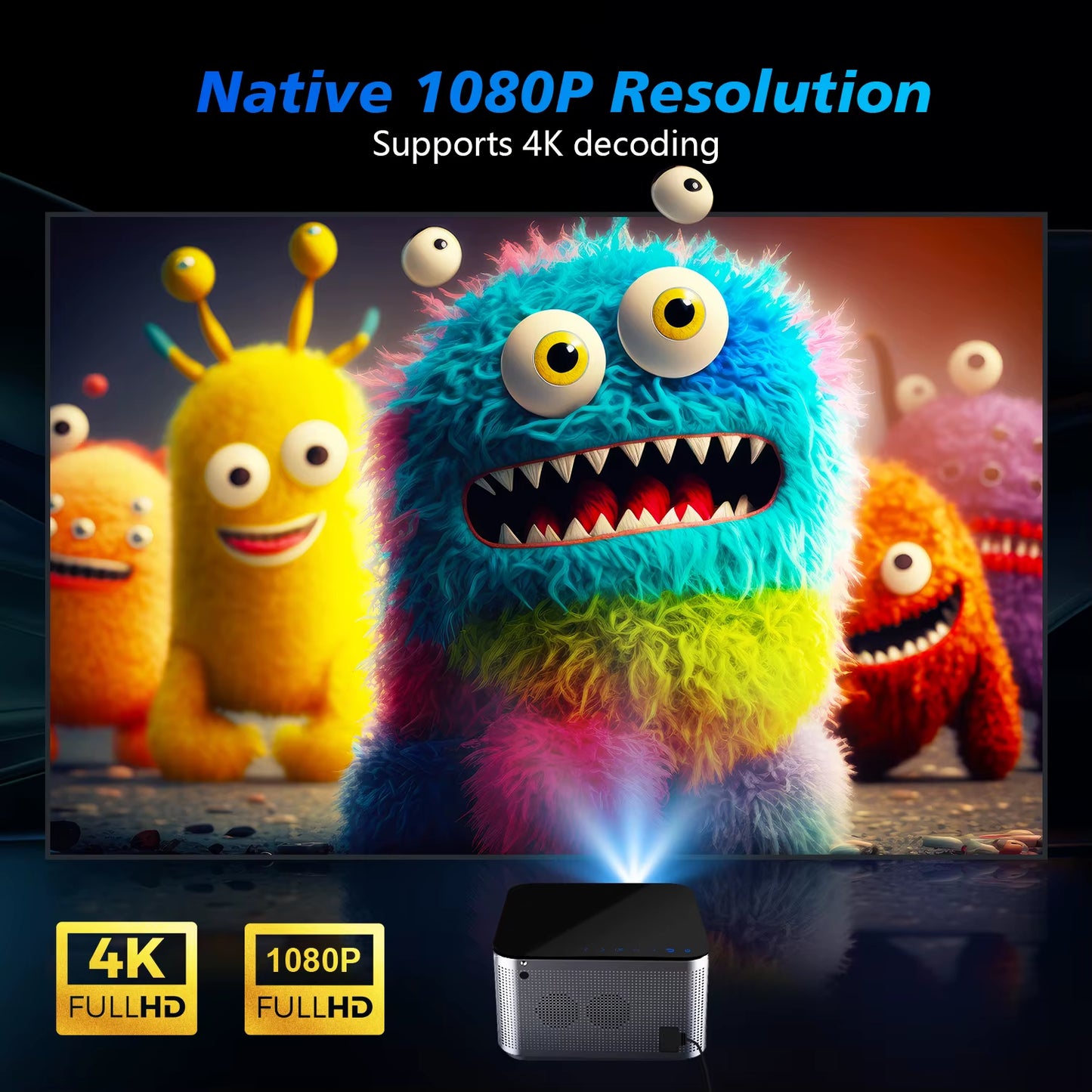 HY350 Pro 580 ANSI Lumens 4K Projector with Android 11, WiFi 6, Voice Control, Allwinner H713, and Bluetooth 5.0 for Home Cinema