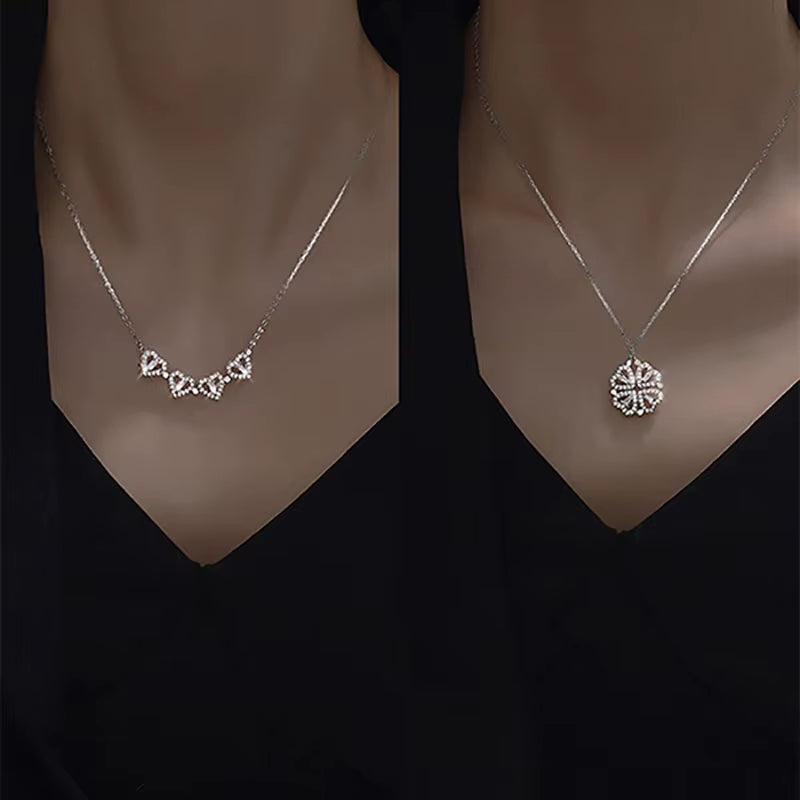 1Pc Heart Shaped Four Leaf Clover Pendant Necklace Jewelry Zircon Women Love Clavicle Chain Gifts Openable Chokerjewelry