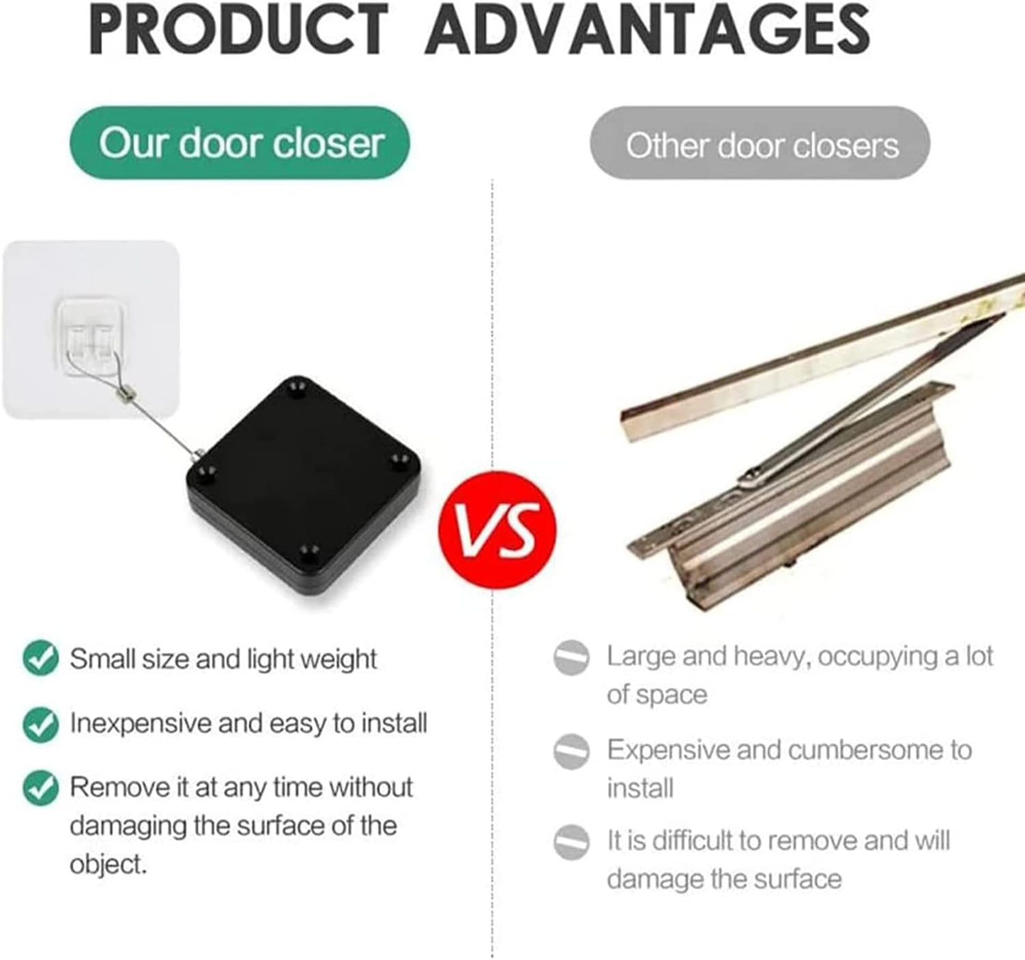 Upgraded Punch-Free 1000G Automatic Screen Door Closer, Storm & Sliding Screen Auto Door Closer with Steel Drawstring for Bathroom, Bedroom, Study Room Etc. (2 Pack Black)