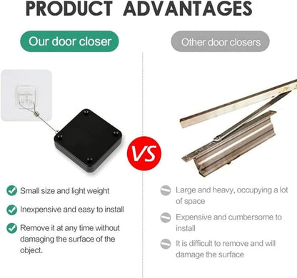 Upgraded Punch-Free 1000G Automatic Screen Door Closer, Storm & Sliding Screen Auto Door Closer with Steel Drawstring for Bathroom, Bedroom, Study Room Etc. (2 Pack Black)