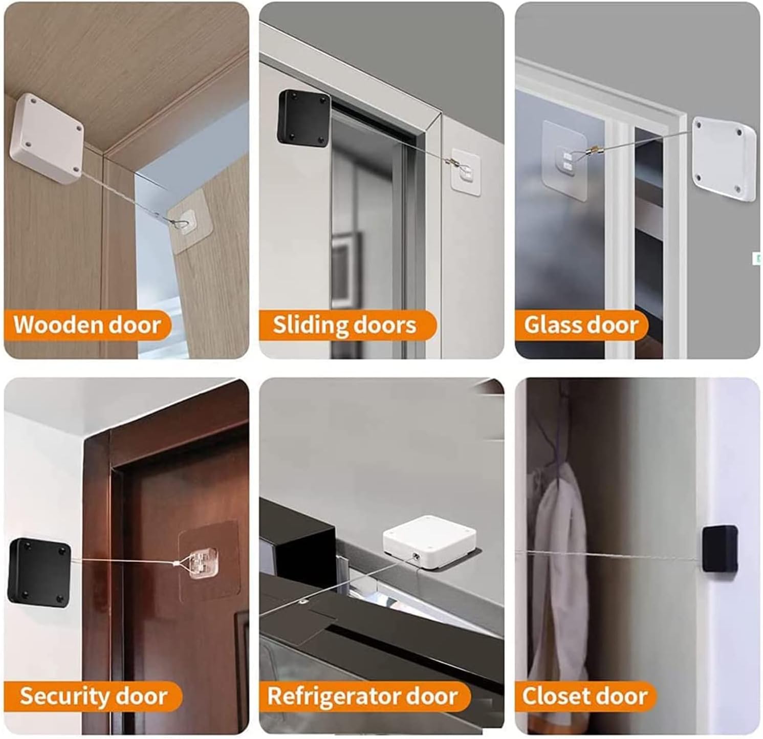 Upgraded Punch-Free 1000G Automatic Screen Door Closer, Storm & Sliding Screen Auto Door Closer with Steel Drawstring for Bathroom, Bedroom, Study Room Etc. (2 Pack Black)