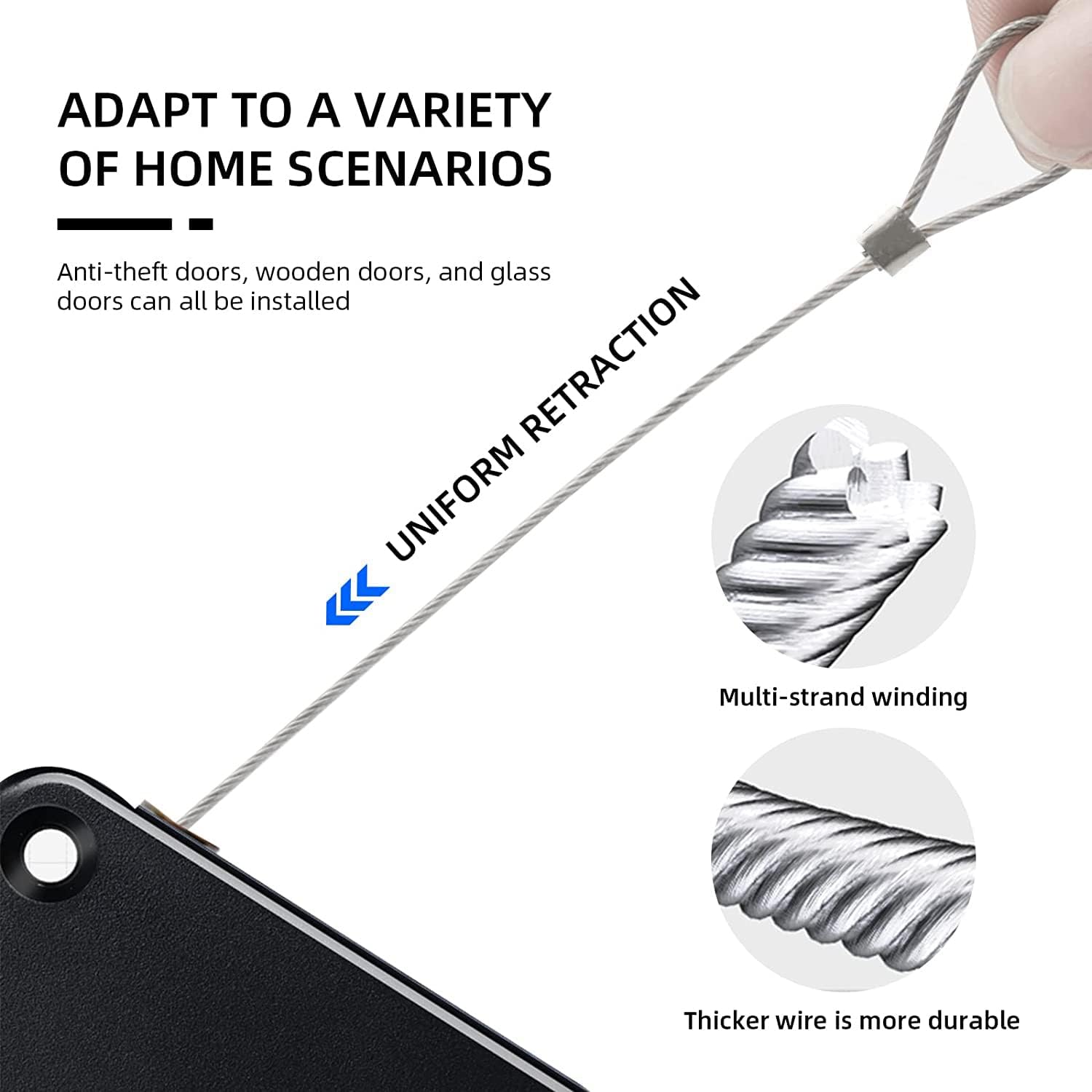 Upgraded Punch-Free 1000G Automatic Screen Door Closer, Storm & Sliding Screen Auto Door Closer with Steel Drawstring for Bathroom, Bedroom, Study Room Etc. (2 Pack Black)