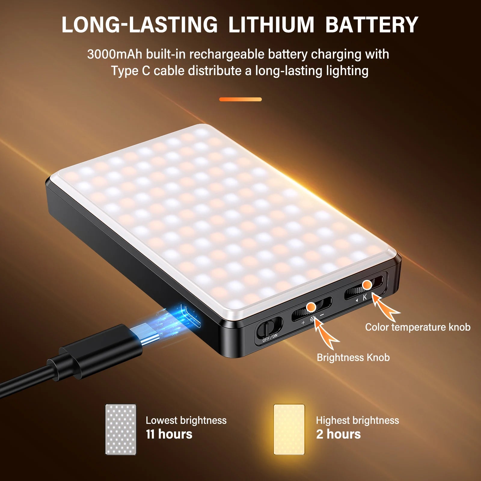ST-120 Rechargeable LED Video Fill Light with Adjustable 3 Light Modes, CRI 95, Portable Mini Selfie Light (2500-9000K, 3000mAh)