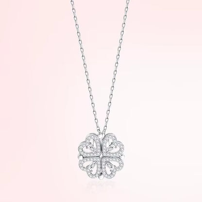 1Pc Heart Shaped Four Leaf Clover Pendant Necklace Jewelry Zircon Women Love Clavicle Chain Gifts Openable Chokerjewelry