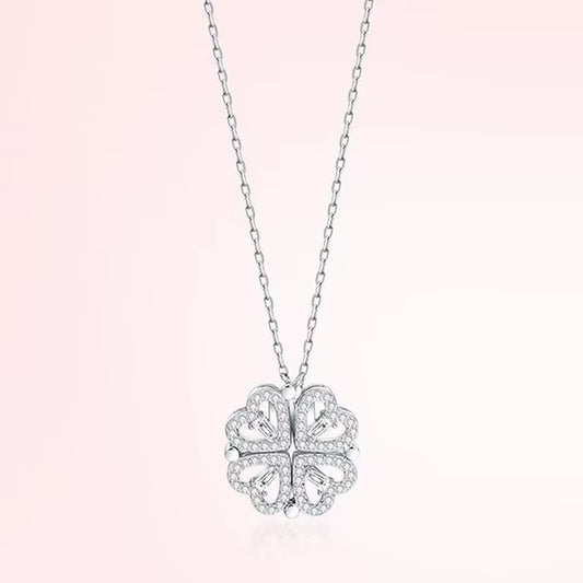 1Pc Heart Shaped Four Leaf Clover Pendant Necklace Jewelry Zircon Women Love Clavicle Chain Gifts Openable Chokerjewelry